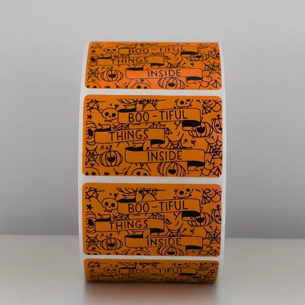 100 Boo-tiful Things Inside Stickers Roll 2x1 inch – Halloween Packaging Labels